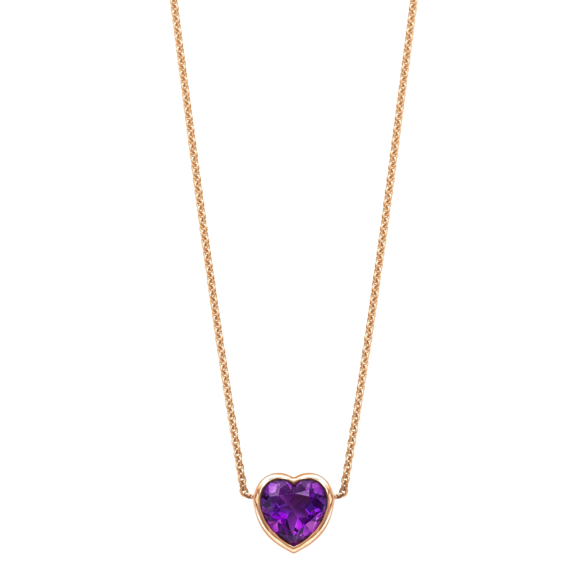 Bezel Heart Necklace with Amethyst (In Stock)