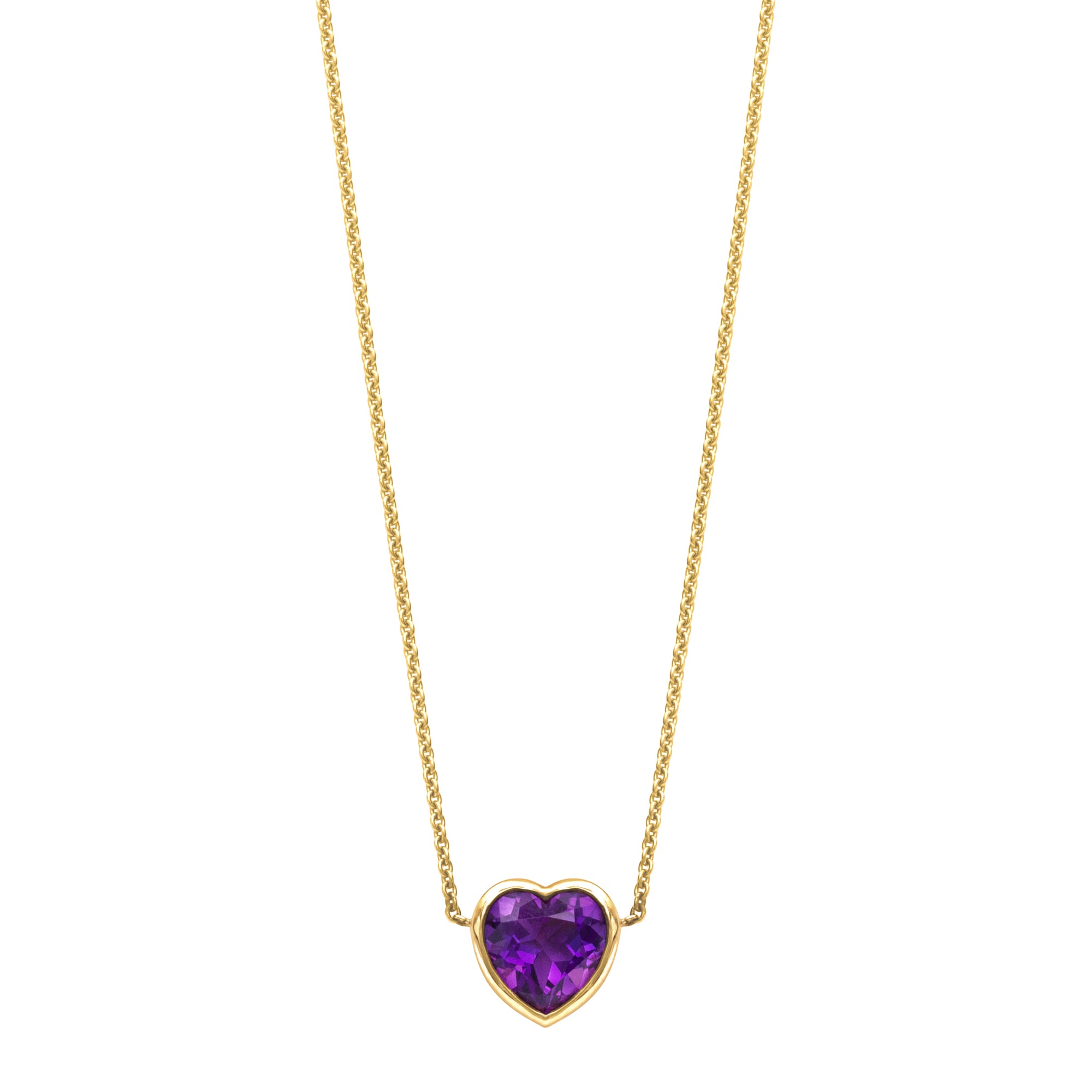 Bezel Heart Necklace with Amethyst